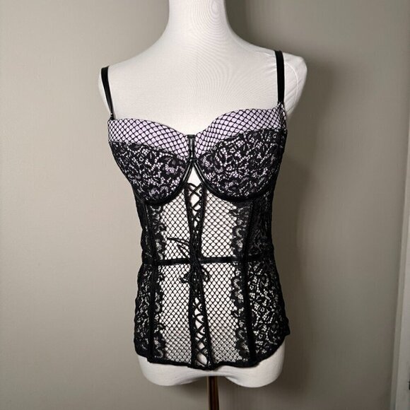 Victoria's Secret Women's Black Caged Lace & Mesh Corset Bustier 36C goth fairy - Picture 2 of 6